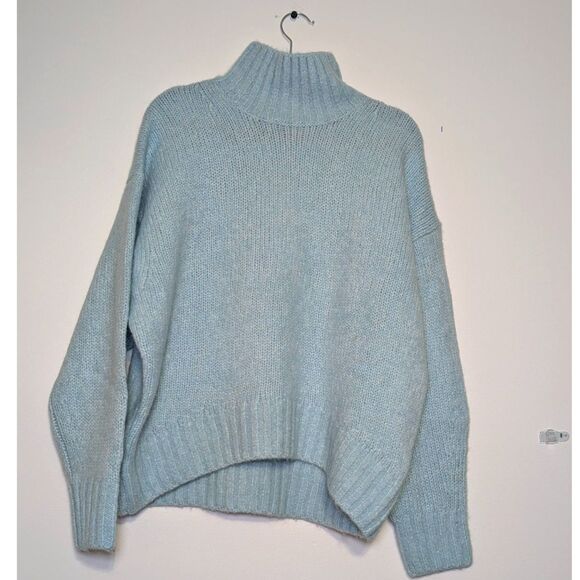 Madewell Alpaca Blend Turtleneck Sweater Sky Blue Hi Low NT592 XS NWT - Picture 3 of 14